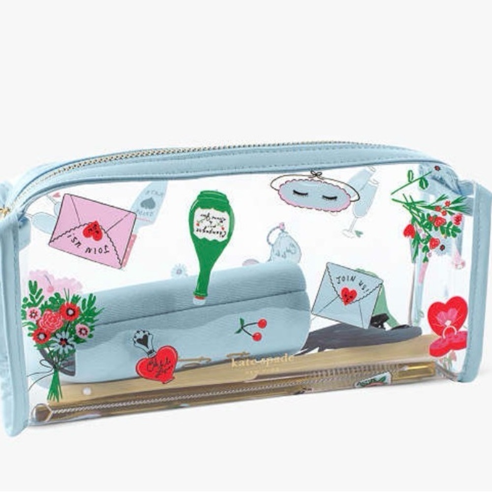 Kate Spade Wedding Cake Toss Bridal Kit Cosmetic Bag Blue - Picture 3 of 5
